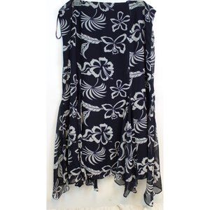 NWT CHAPS Woman Navy & White Floral Long Flowy Skirt Size 16 Zip Tropical Beach